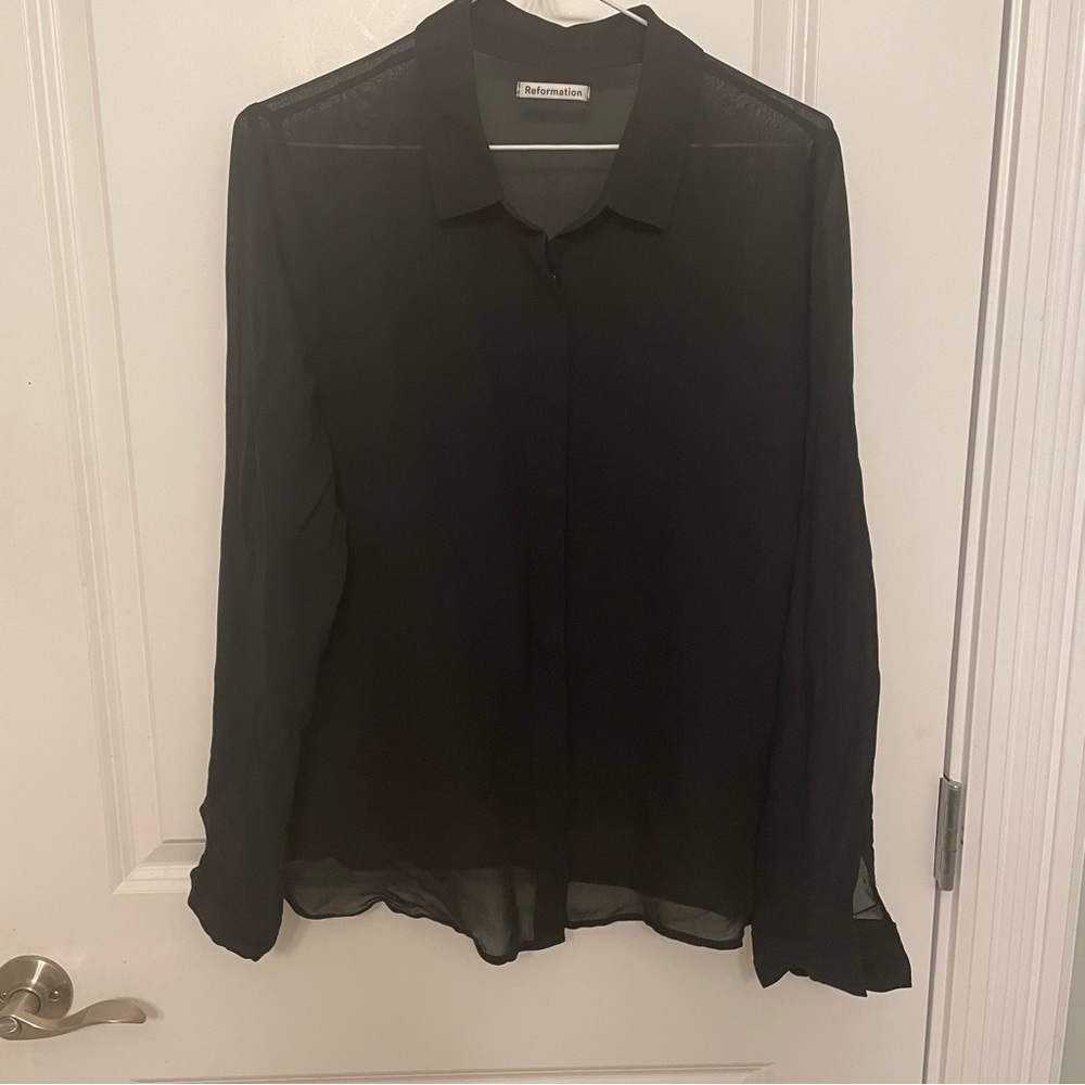 Reformation Black Semi-Sheer Button-Down Shirt - Picture 3 of 3